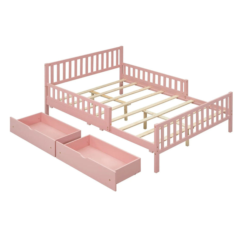 Platform Bed With Guardrails On Both Sides And 2 Storage Drawers by Unique Piece Furniture
