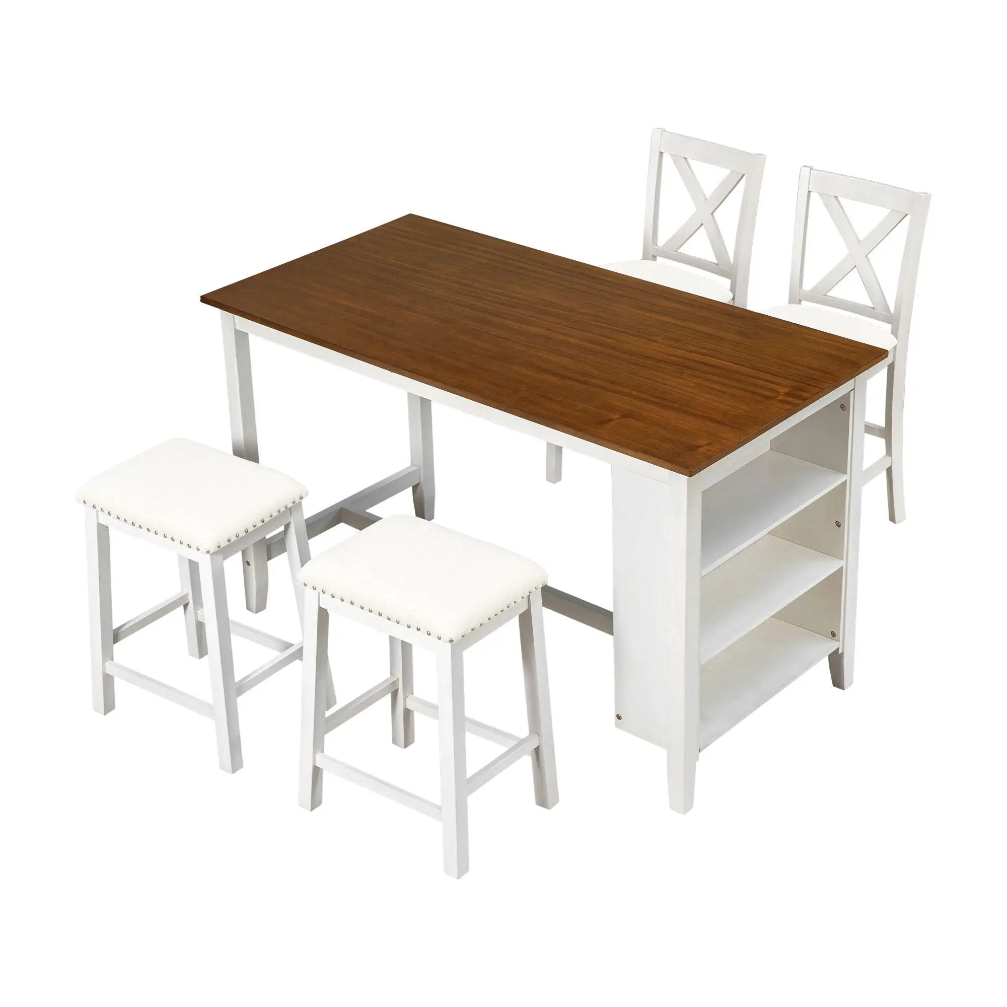 5 Pieces Counter Height Rustic Farmhouse Dining Room Wooden Bar Table Set With 2 Stools And 2 Chairs by Unique Piece Furniture