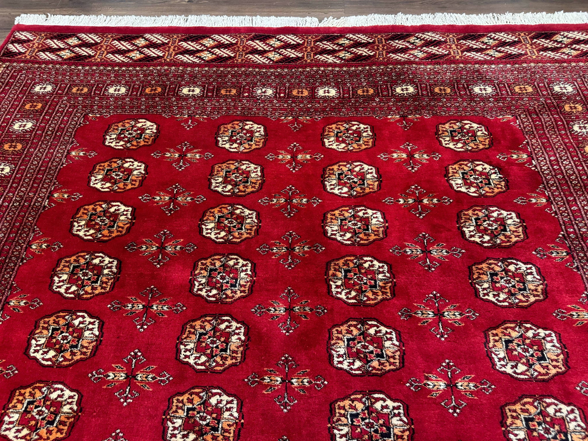 Red Turkoman Bokhara Rug 8x11, Pakistani Turkmen Carpet, Vintage Traditional Area Rug by Jewel Rugs