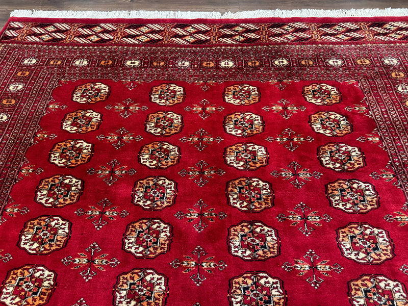 Red Turkoman Bokhara Rug 8x11, Pakistani Turkmen Carpet, Vintage Traditional Area Rug by Jewel Rugs