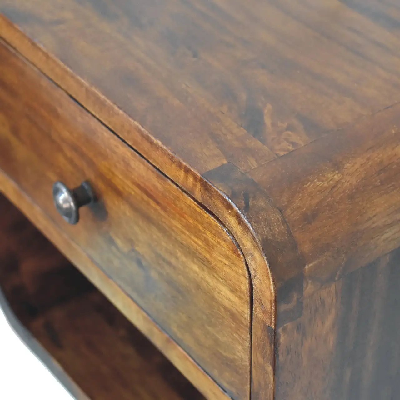 Solid Wood Mini Curve Floating Nightstand, 1-Drawer, 1 Open Slot, Chestnut by HouseOfZazla