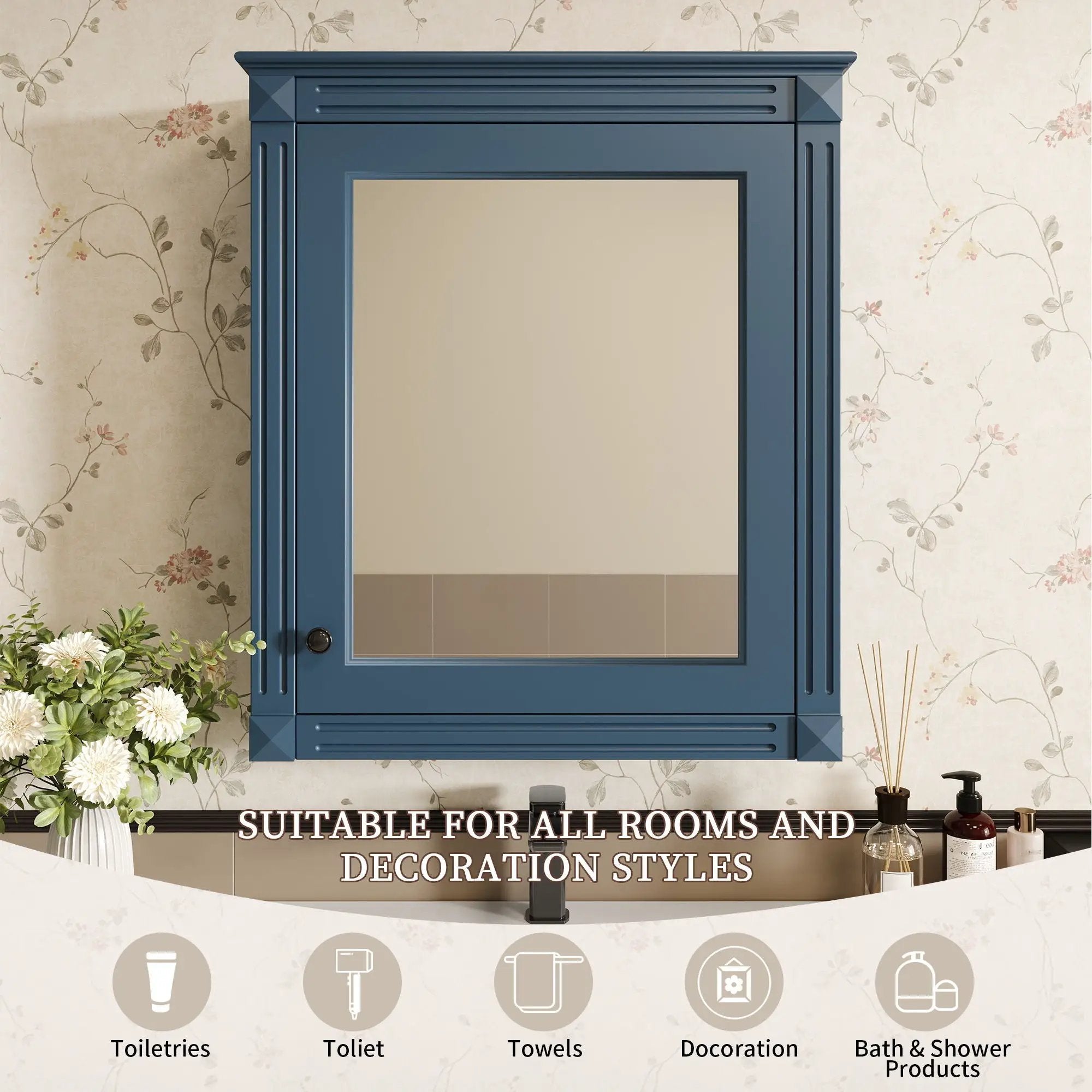 Wall Mounted Bathroom Storage Cabinet With Mirror, Medicine Cabinet With Height Adjustable Shelf by Unique Piece Furniture