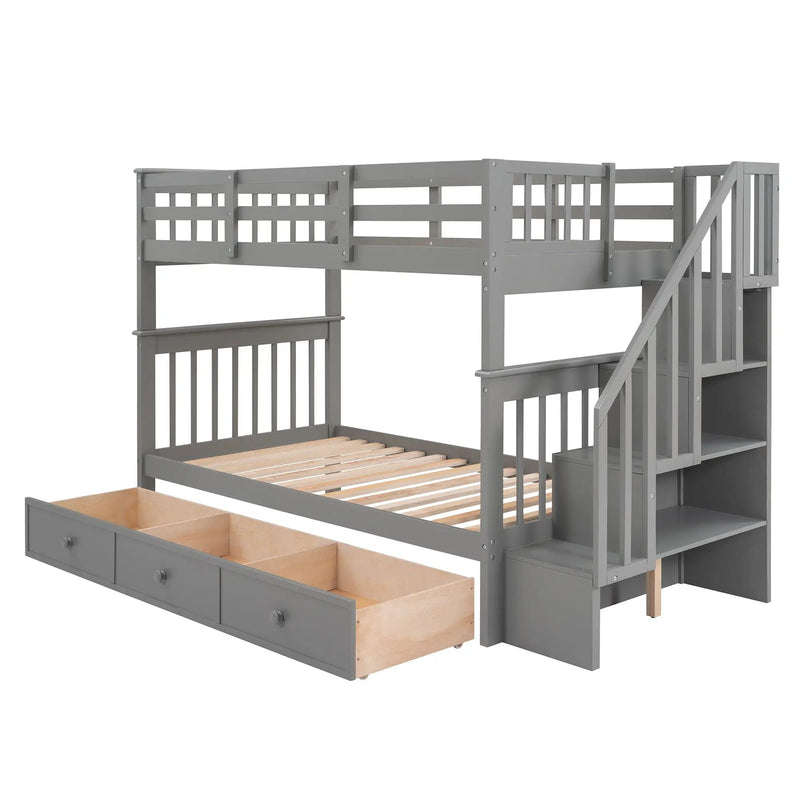Stairway Bunk Bed With Storage And Guard Rail For Bedroom by HouseOfZazla