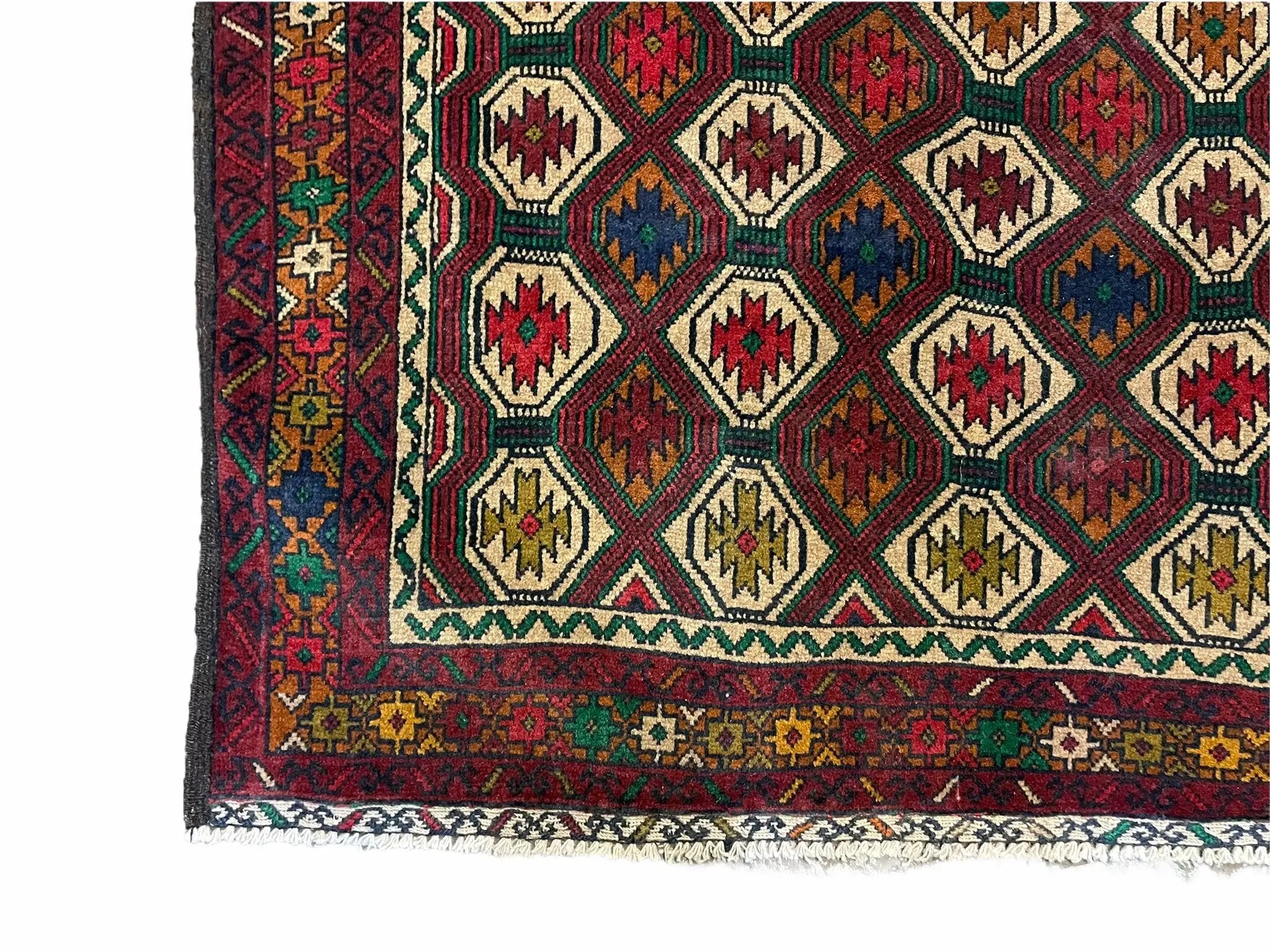 3x5 Vintage Handmade Wool Rug Tribal Turkoman Balouch Prayer Rug Organic Dyes by Jewel Rugs