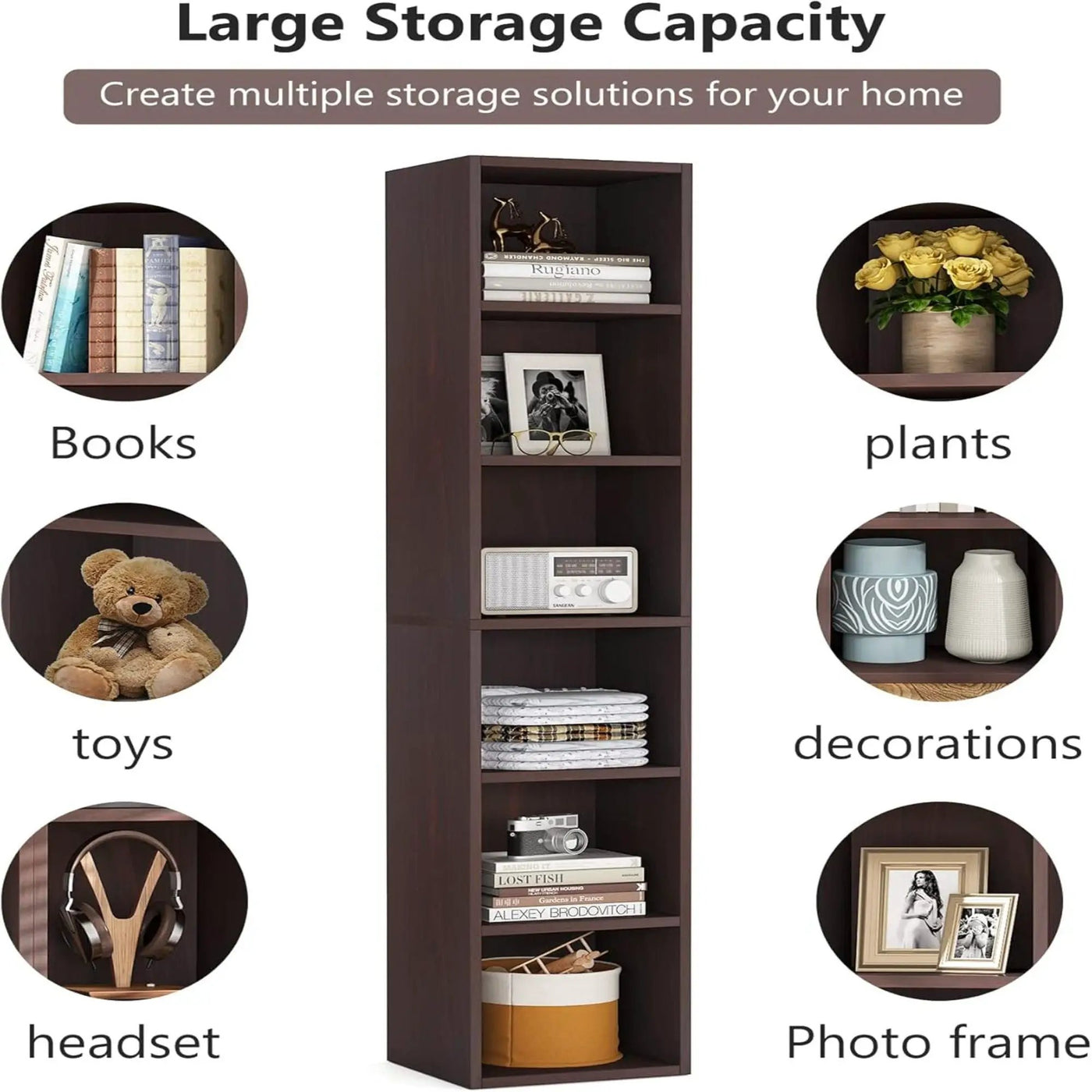 6 Tier Narrow Corner Cube Bookcase Storage, Freestanding Shelf With Open Cubes For Living Room by HouseOfZazla