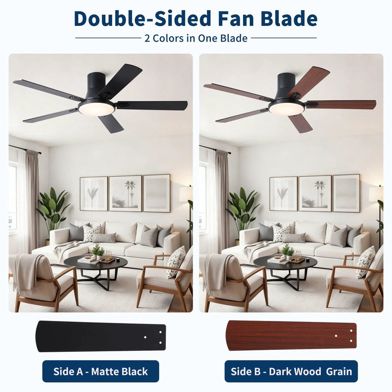 Flush Mount Ceiling Fans With LED Light And Remote Control, 5 Blades by HouseOfZazla