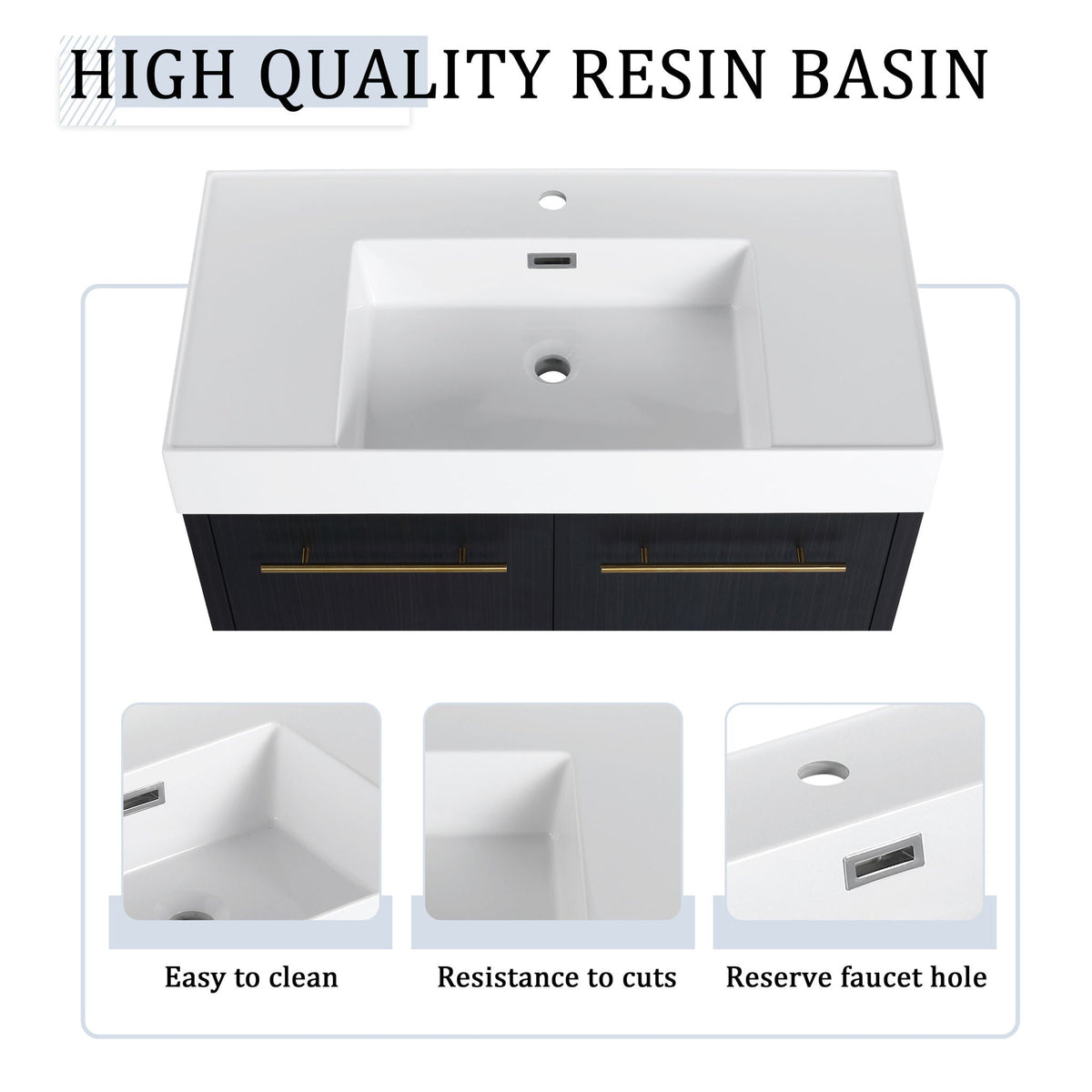 Modern Wall Mounted Bathroom Vanity With Thick Edge Resin Sink And Storage Rack, photo 18 of 21