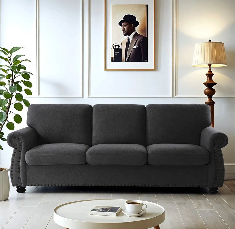 Soft Sofa, Upholstered 3 Seater Couch With High Density Foam, Loose Back Cushions And Turned Legs by Unique Piece Furniture