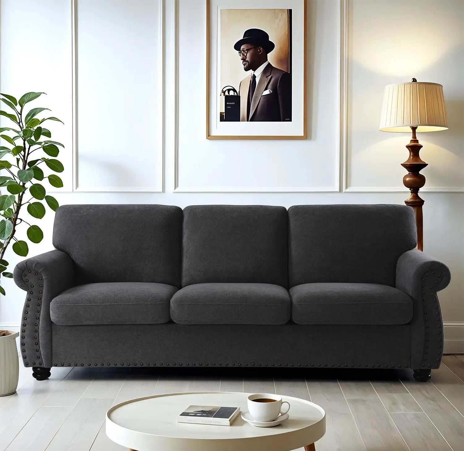 Soft Sofa, Upholstered 3 Seater Couch With High Density Foam, Loose Back Cushions And Turned Legs by HouseOfZazla