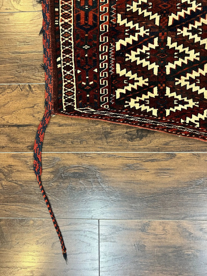 Antique Turkoman Camel Trapping, Turkoman Asmalyk, Red Black Ivory, Handmade, Hand Knotted Tribal Collectible Rug, Rare by Jewel Rugs