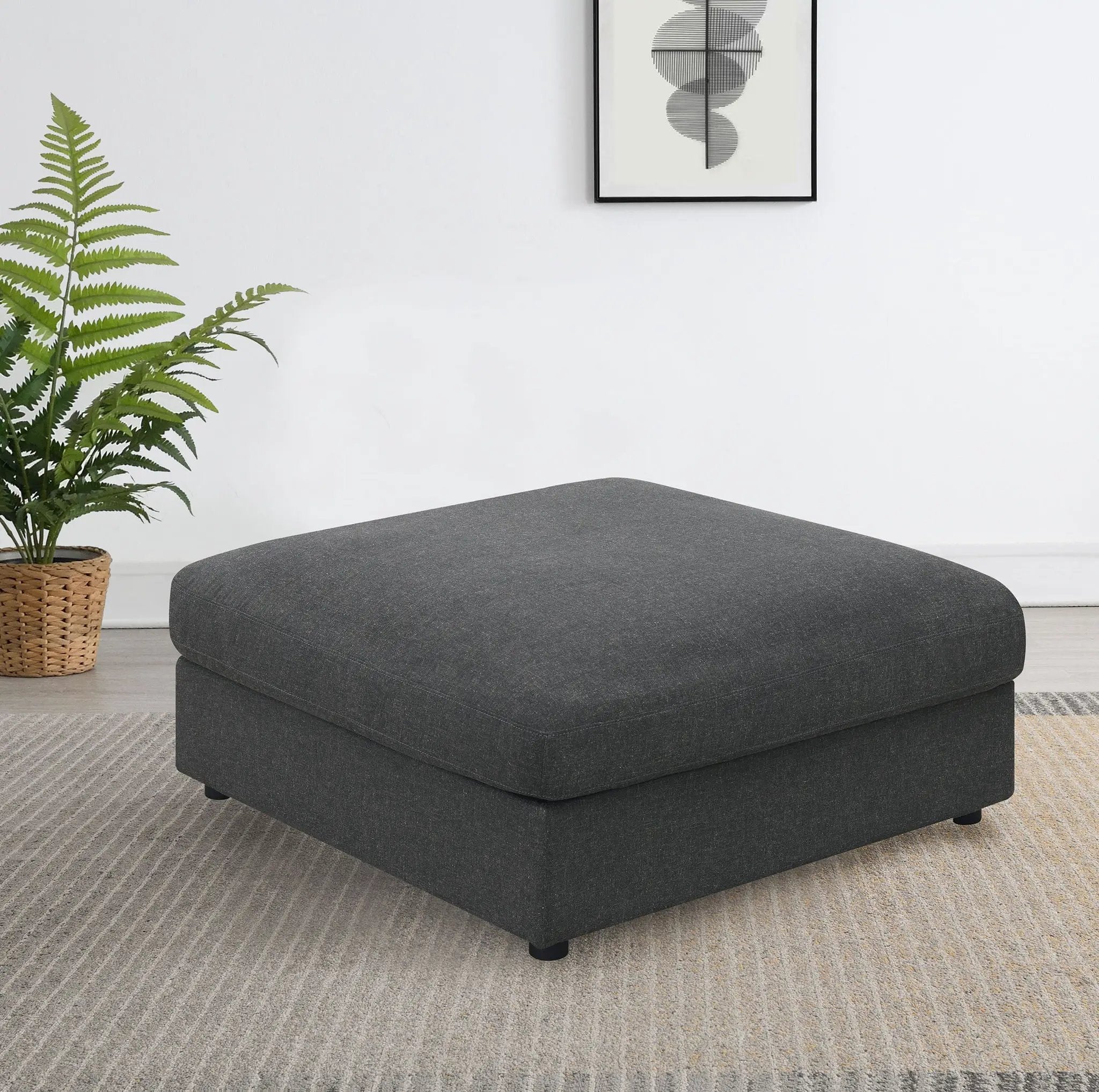 Serene Square Upholstered Ottoman Charcoal by Unique Piece Furniture