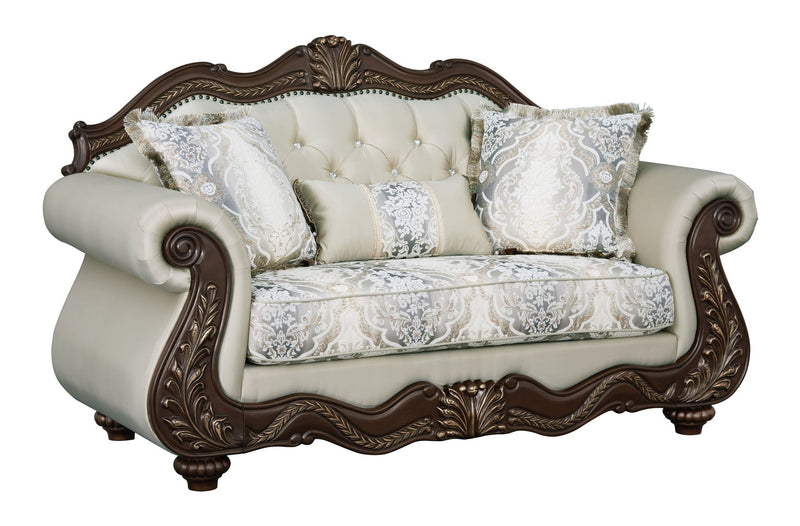 Pierce Loveseat With 3 Pillows with Pocket Coil Cushions - Beige / Cherry