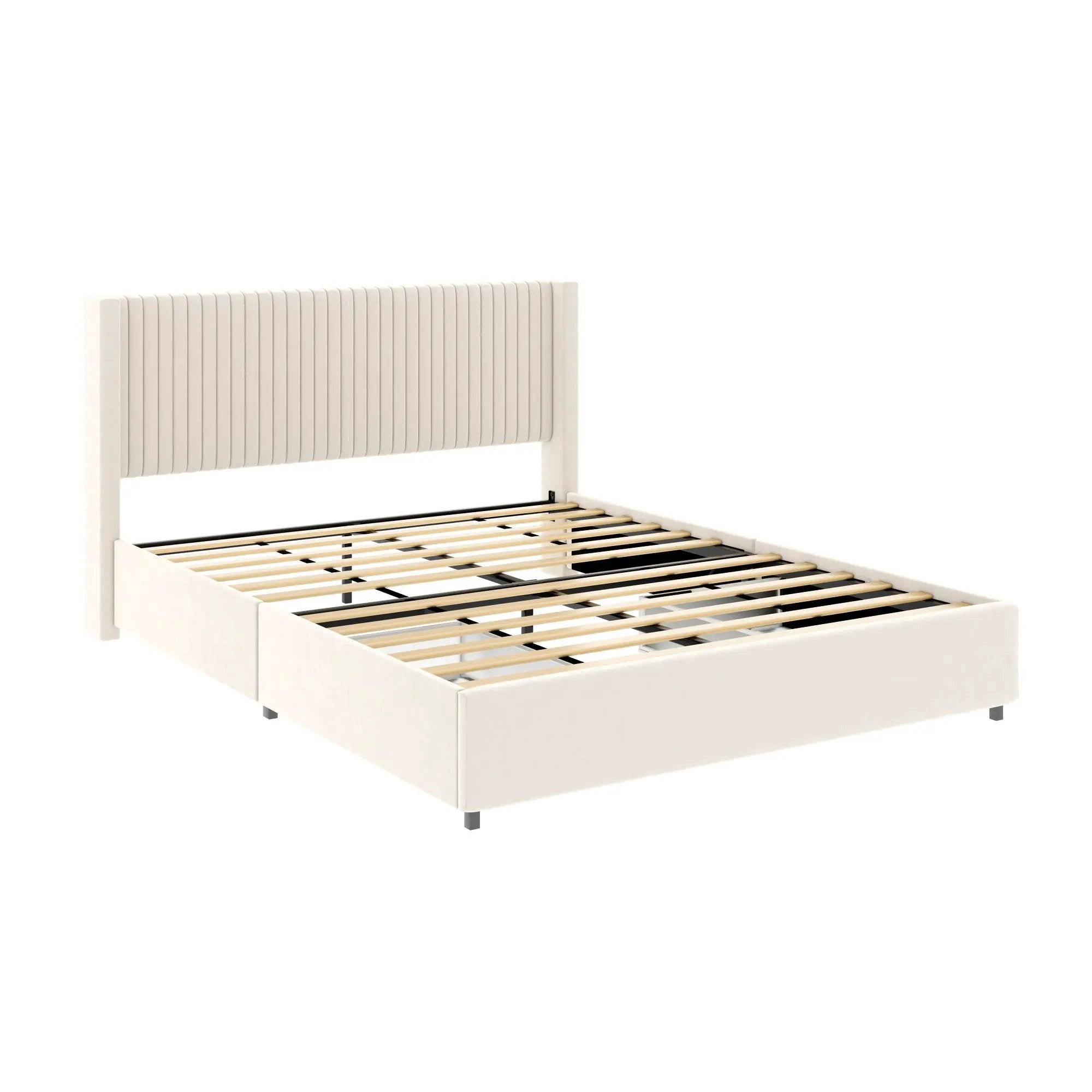 Anna - Upholstered Wingback Platform Bed With 4 Drawers Storage by HouseOfZazla