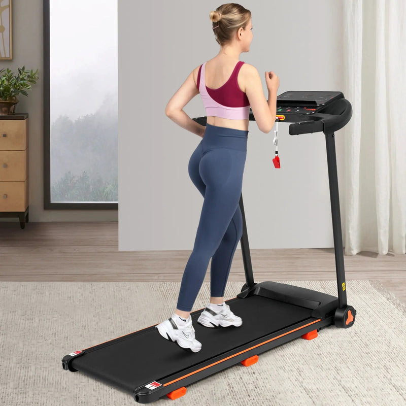 2.5Hp Quiet Folding Treadmill With Heart Rate Sensor, 300Lbs Weight Capacity, With USB Charge Station For Android & Bluetooth Speaker, 6 Shock Absorbing - Black by HouseOfZazla