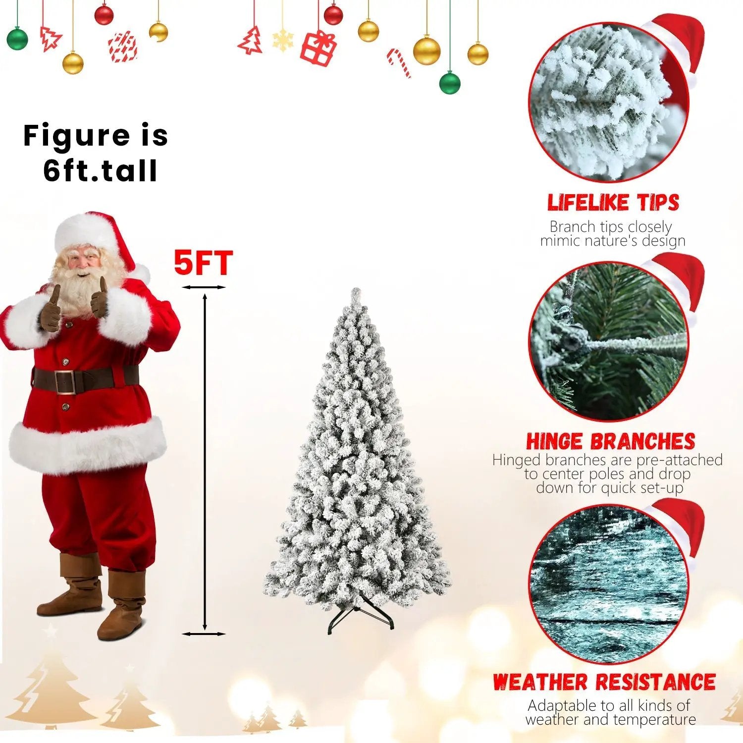 9-Foot Pre-Lit Snow-Flocked Christmas Tree by HouseOfZazla