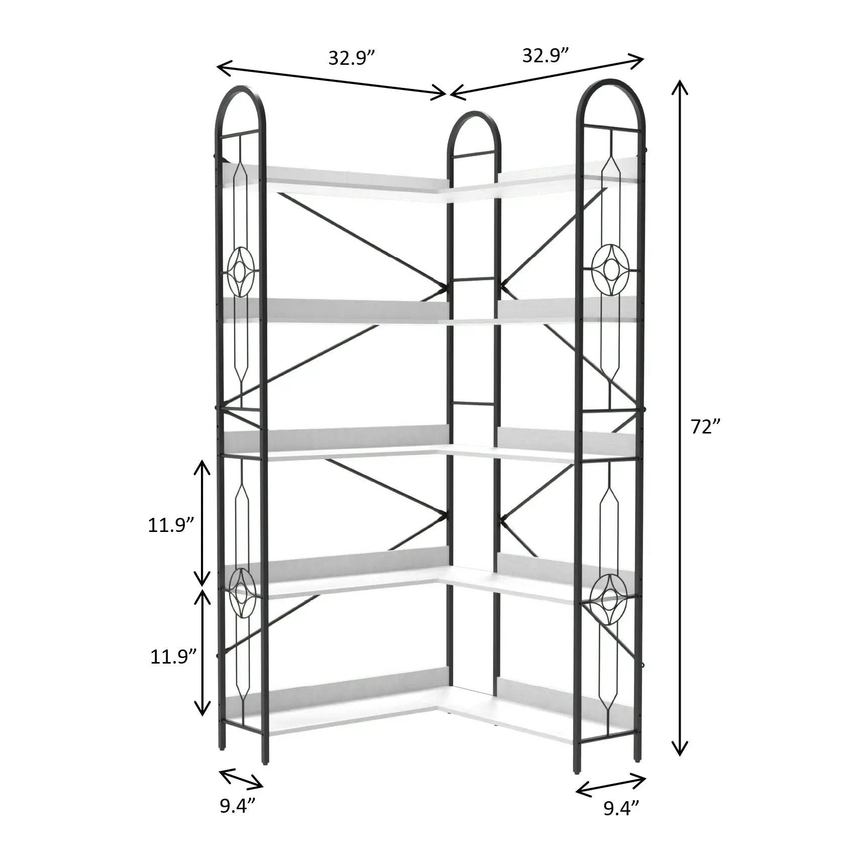 Industrial Style Corner Bookshelf With Thickened Iron Frame by Unique Piece Furniture