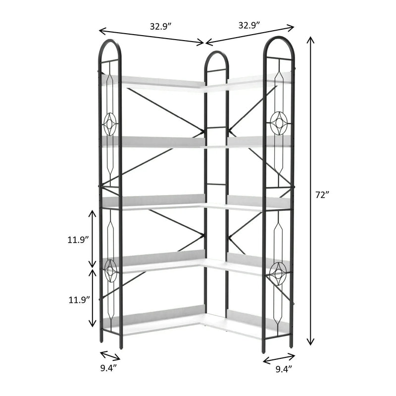 Industrial Style Corner Bookshelf With Thickened Iron Frame by Unique Piece Furniture