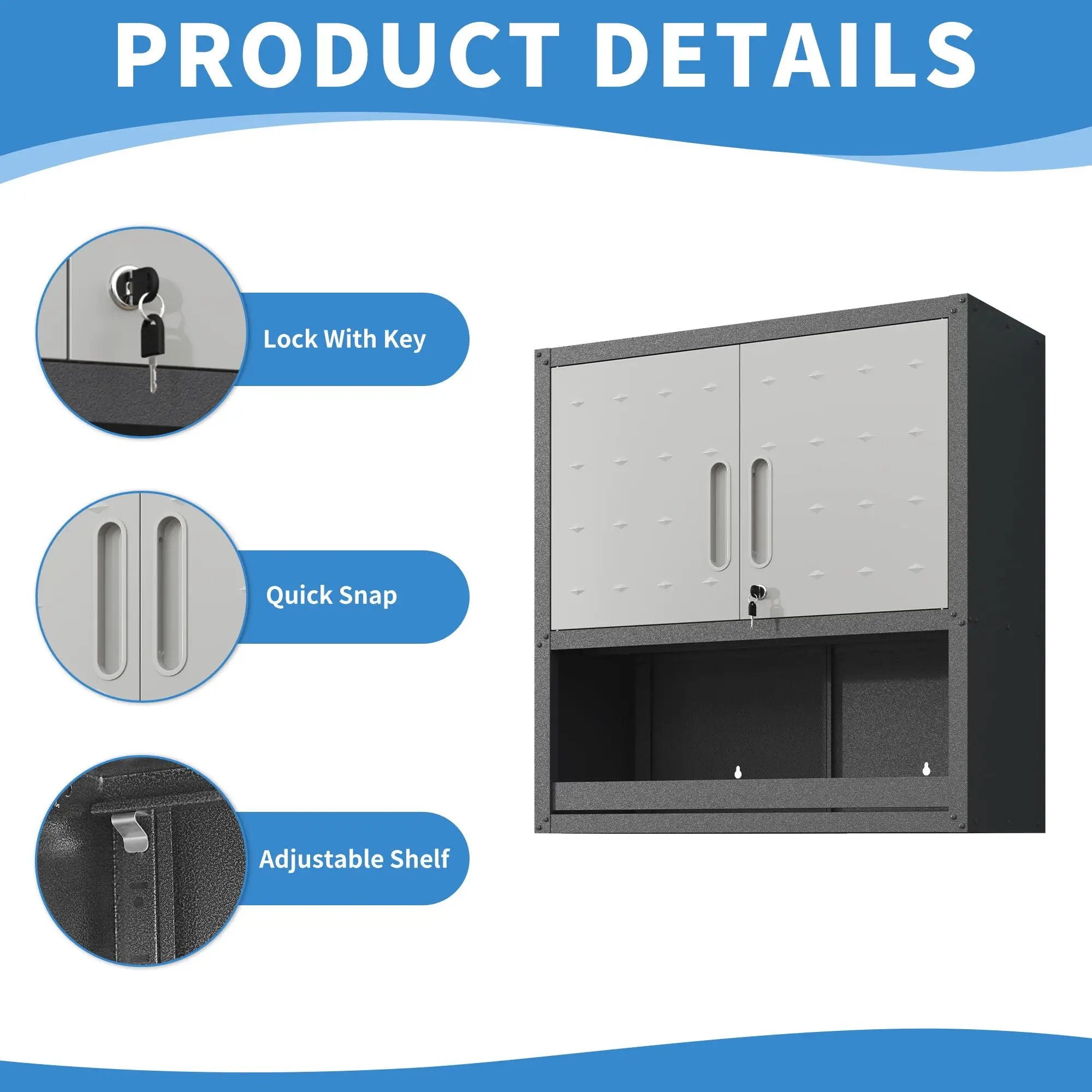 Metal Wall Mounted Tool Storage Cabinet With Locking Door, 1 Shelf & 1 Drawer by HouseOfZazla
