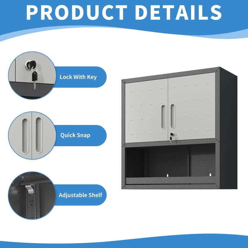 Metal Wall Mounted Tool Storage Cabinet With Locking Door, 1 Shelf & 1 Drawer by HouseOfZazla