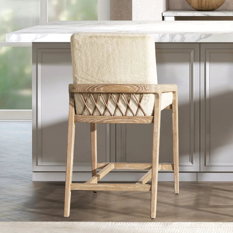 Arizona - Solid Ash Upholstered Counter Stool With Rope Detail - Creme De La Creme White by HouseOfZazla