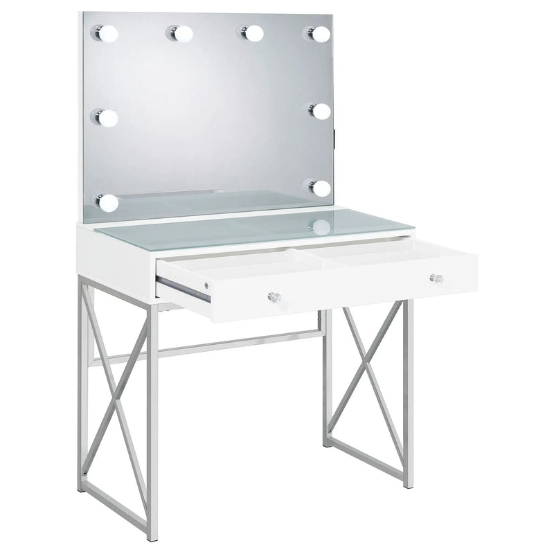 Eliza Vanity Set with Lighting & Stool White and Chrome by Unique Piece Furniture