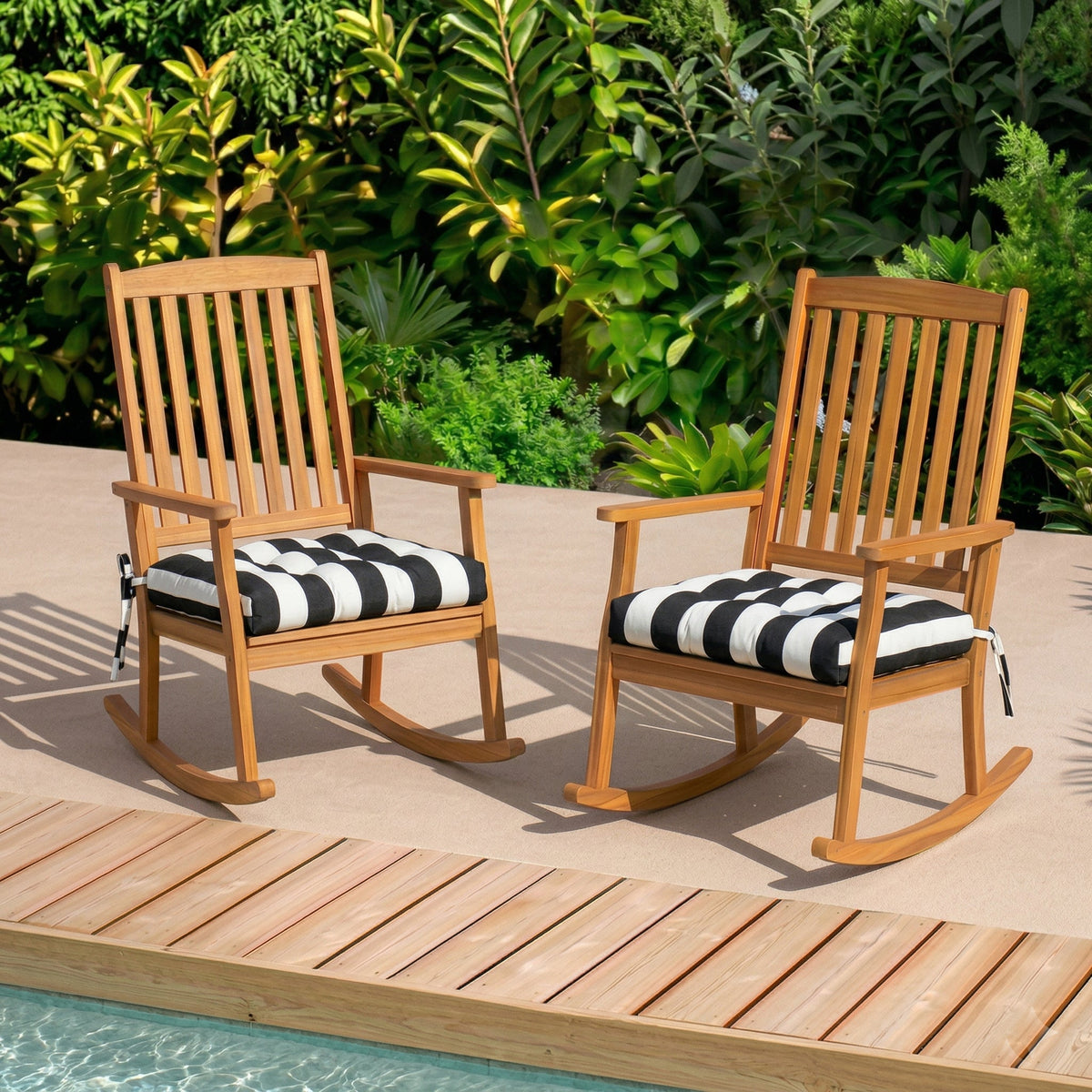 Outdoor Chair Cushions Set of 8 - Black/White Striped, photo 5 of 10