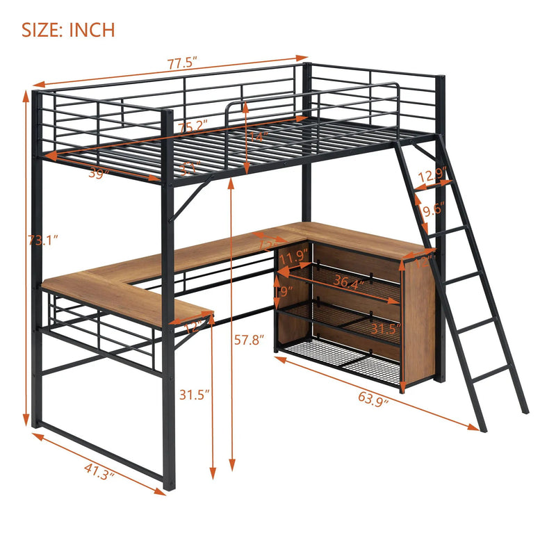 Loft Bed & 3 Layers Of Shelves And L-Shaped Desk by HouseOfZazla