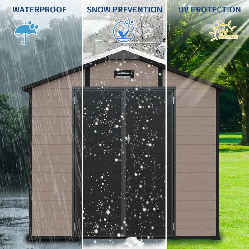 8x10 FT Plastic Outdoor Storage Shed - Lockable Resin Tool Shed by HouseOfZazla