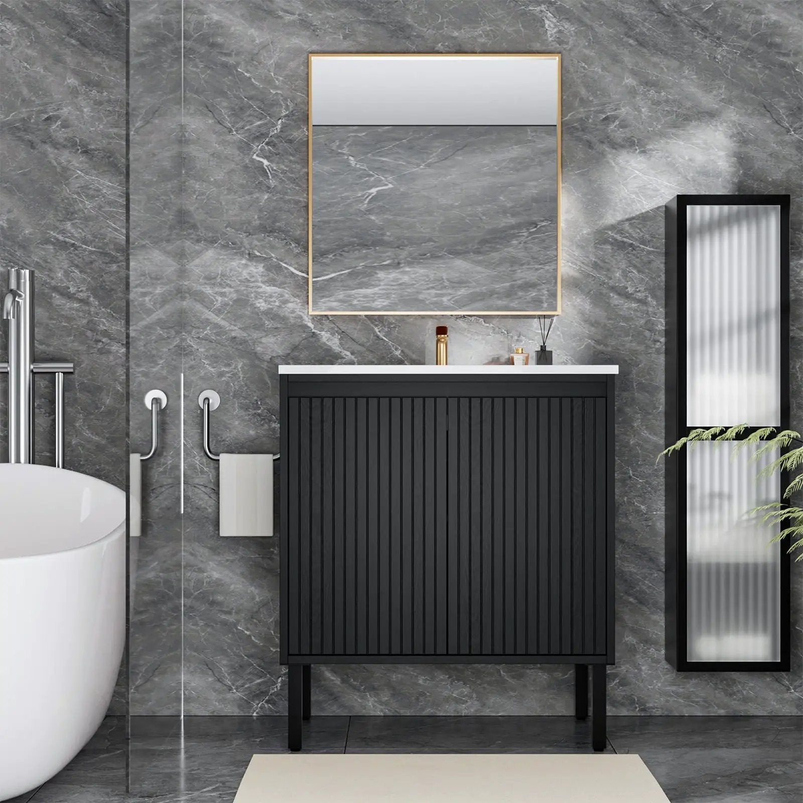 Bathroom Vanity With Ceramic Sink, Floor-Standing Design, Soft-Closing Drawers by Unique Piece Furniture