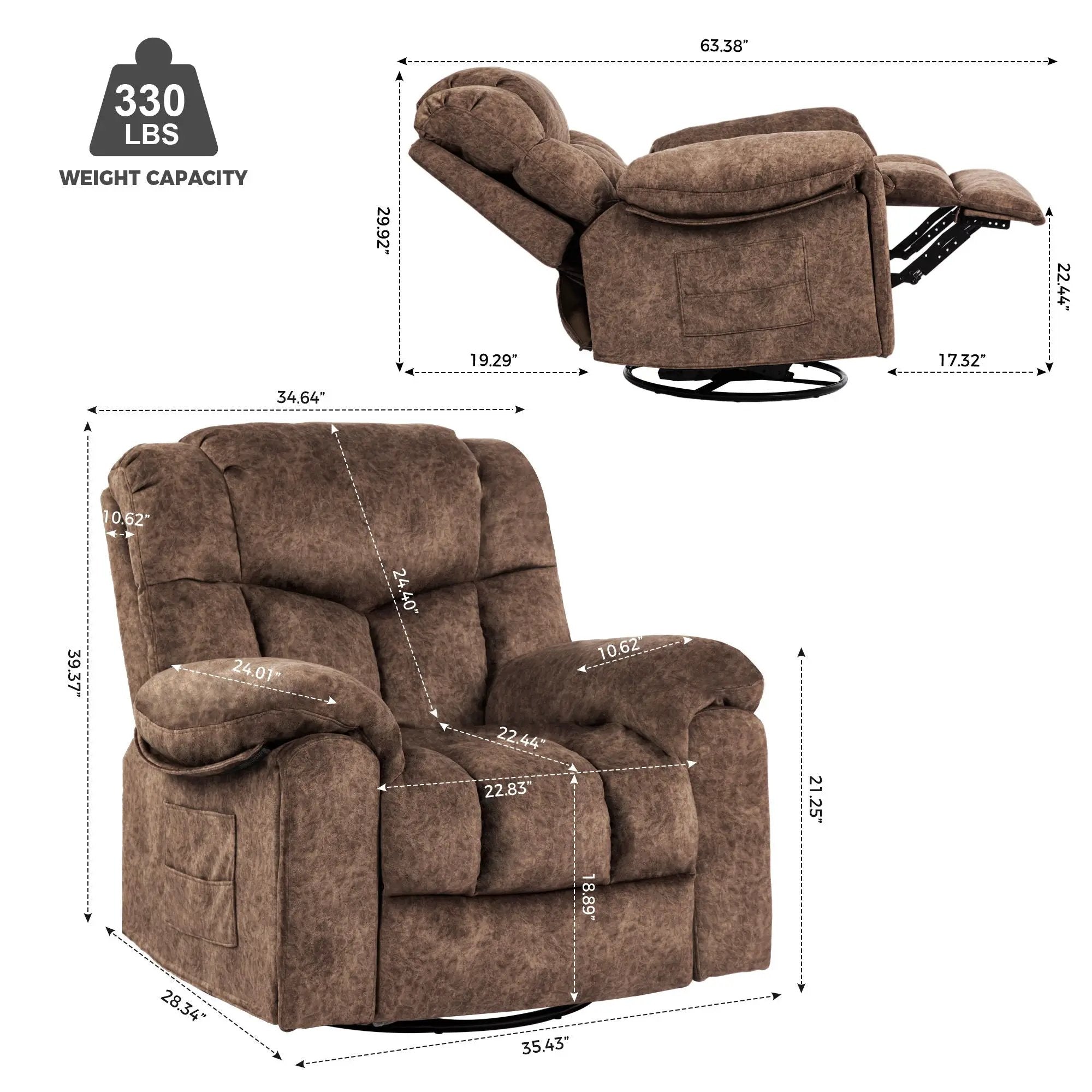 Swivel And Rocking Recliner Chair With Massage And Heating by Unique Piece Furniture