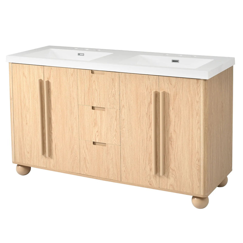 Double Sink Bathroom Vanity With Sinks, Soft Close Doors & 3 Drawers - Wood by HouseOfZazla