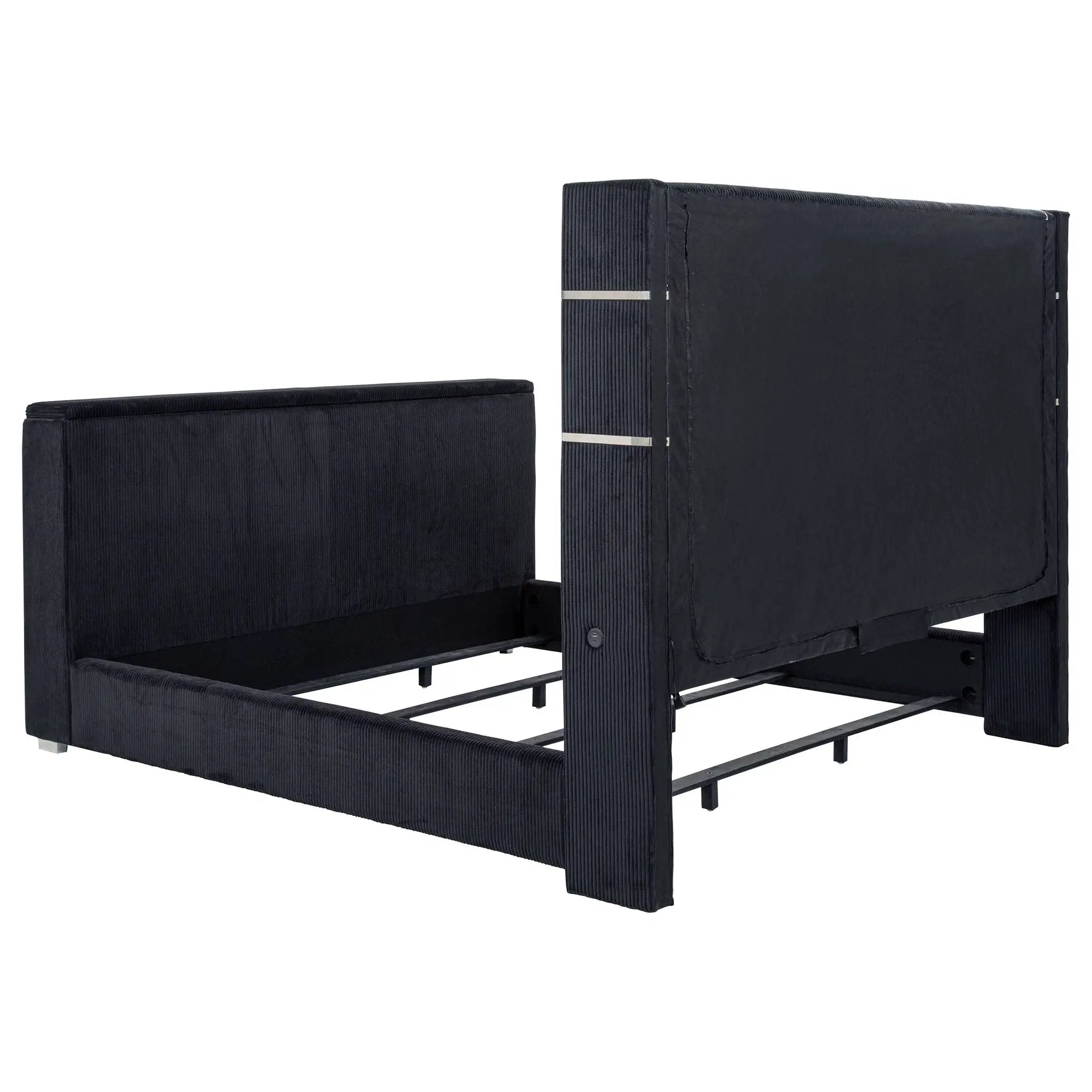 Tisdall Eastern King Flame Visualizer Wingback TV Bed Black by Unique Piece Furniture