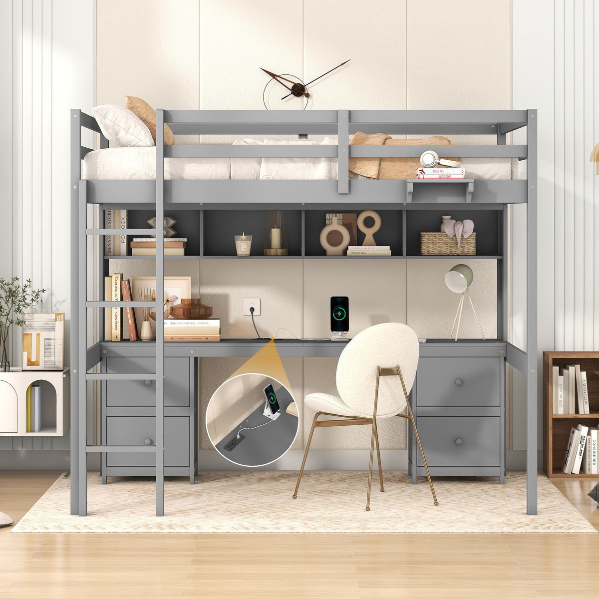 Loft Bed with Desk, Cabinets, Drawers and Charging Station - Full Size, photo 26 of 34