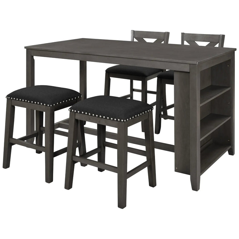 5 Pieces Counter Height Rustic Farmhouse Dining Room Wooden Bar Table Set With 2 Stools And 2 Chairs by HouseOfZazla