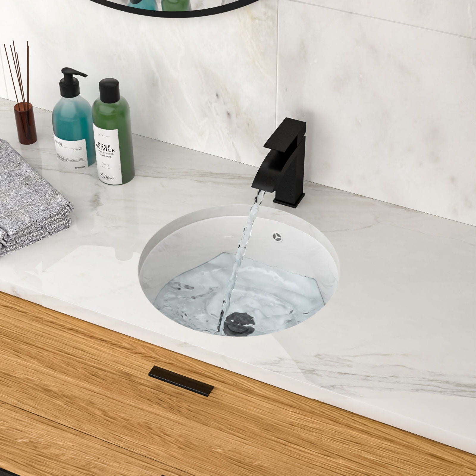 Ceramic Round Undermount Bathroom Sink With Overflow, European Style - White by HouseOfZazla