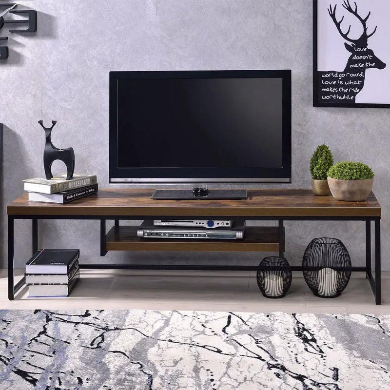 Bob - 16" TV Stand - Weathered Oak & Black Metal by Unique Piece Furniture