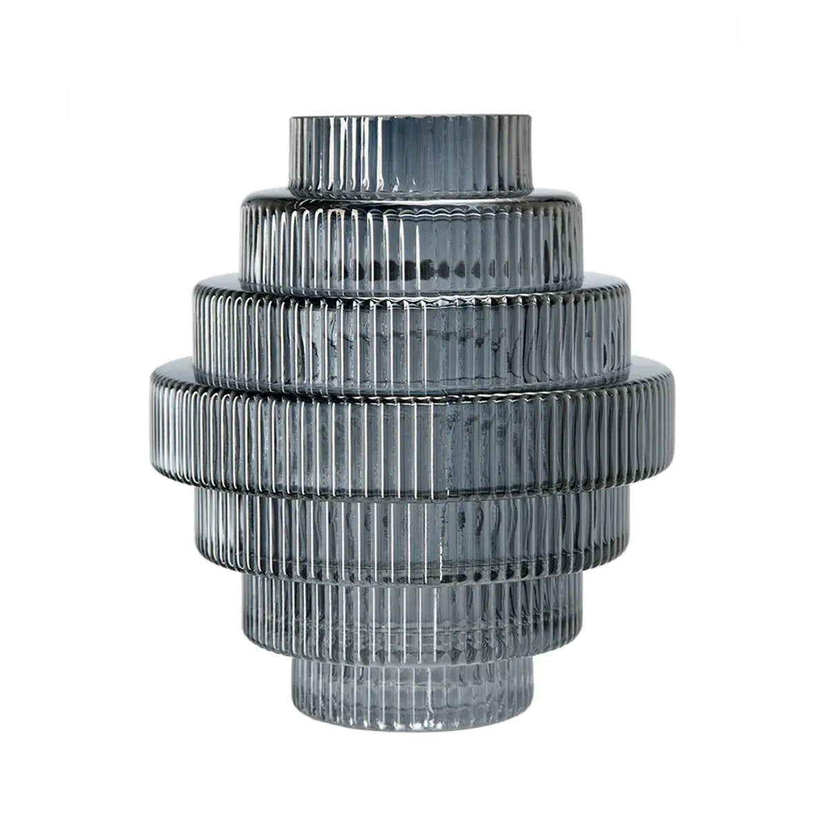 Multi-Tiered Geometric Vase with Smoked Blue Finish, Set of 2 by HouseOfZazla