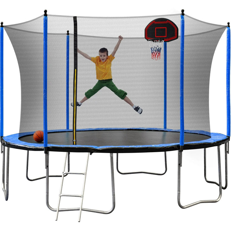 15Ft Trampoline With Basketball Hoop Inflator And Ladder (Inner Safety Enclosure) by HouseOfZazla