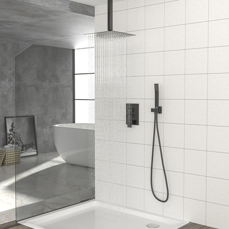 Dual Shower Head 10" Ceiling Mount Square Shower System With Rough In Valve - Matte Black by HouseOfZazla
