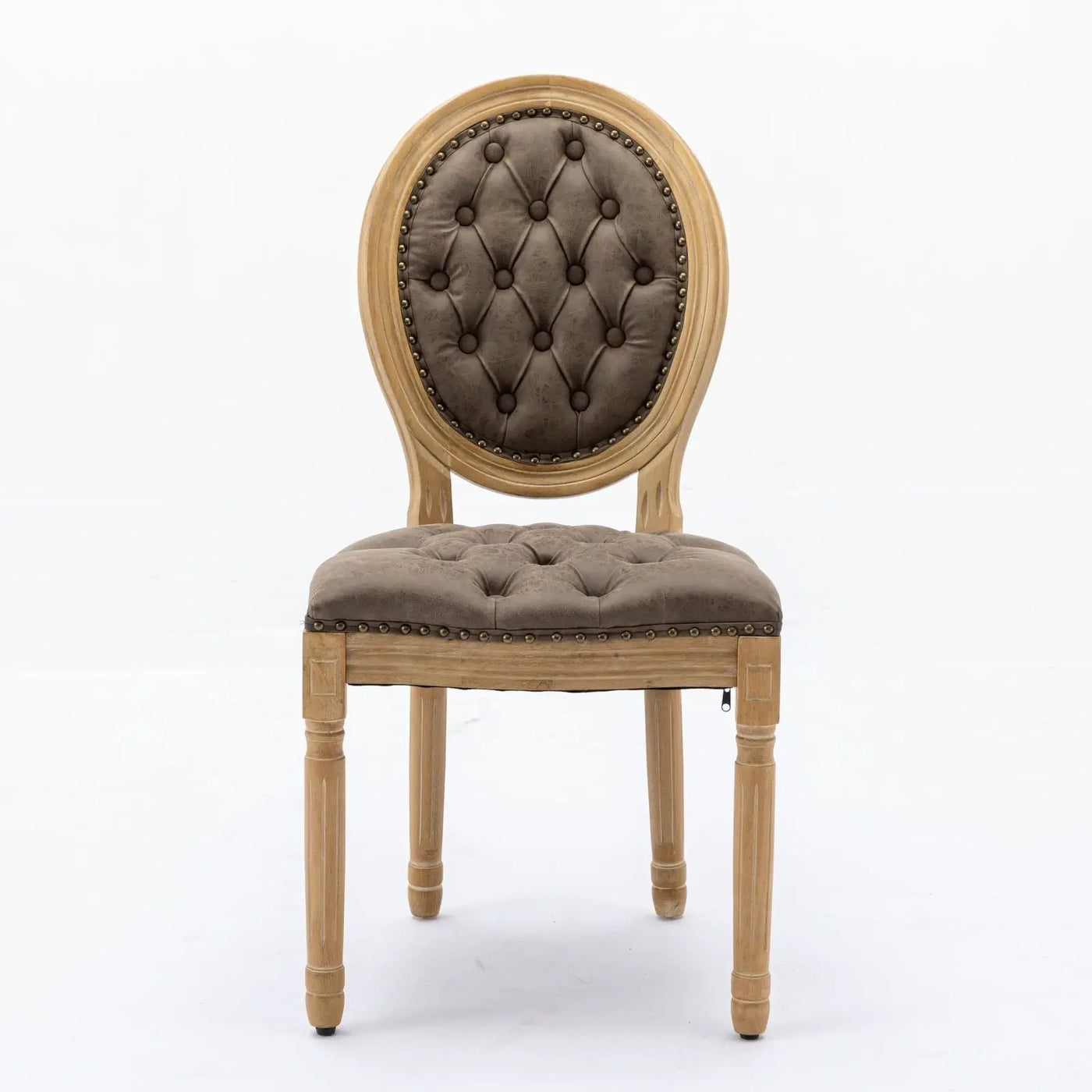 French Style Solid Wood Frame Antique Painting, Hand-Pulled Buckle Decoration Artificial Dining Chair With Nailhead Trim, Wood Legs by Unique Piece Furniture