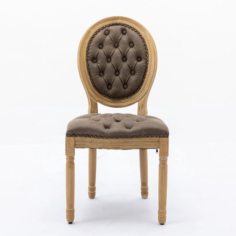 French Style Solid Wood Frame Antique Painting, Hand-Pulled Buckle Decoration Artificial Dining Chair With Nailhead Trim, Wood Legs by Unique Piece Furniture