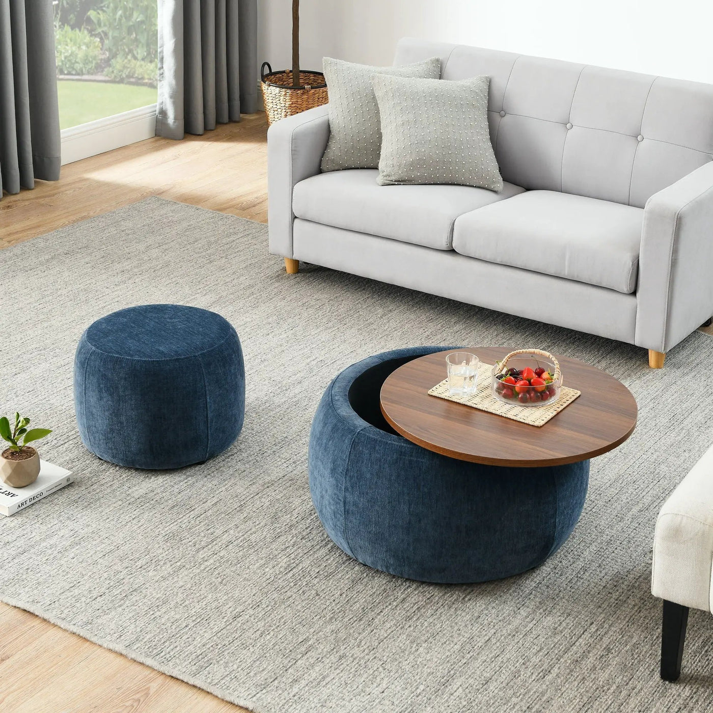 Round Storage Ottoman, 2 In 1 Function, End Table And Ottoman by HouseOfZazla