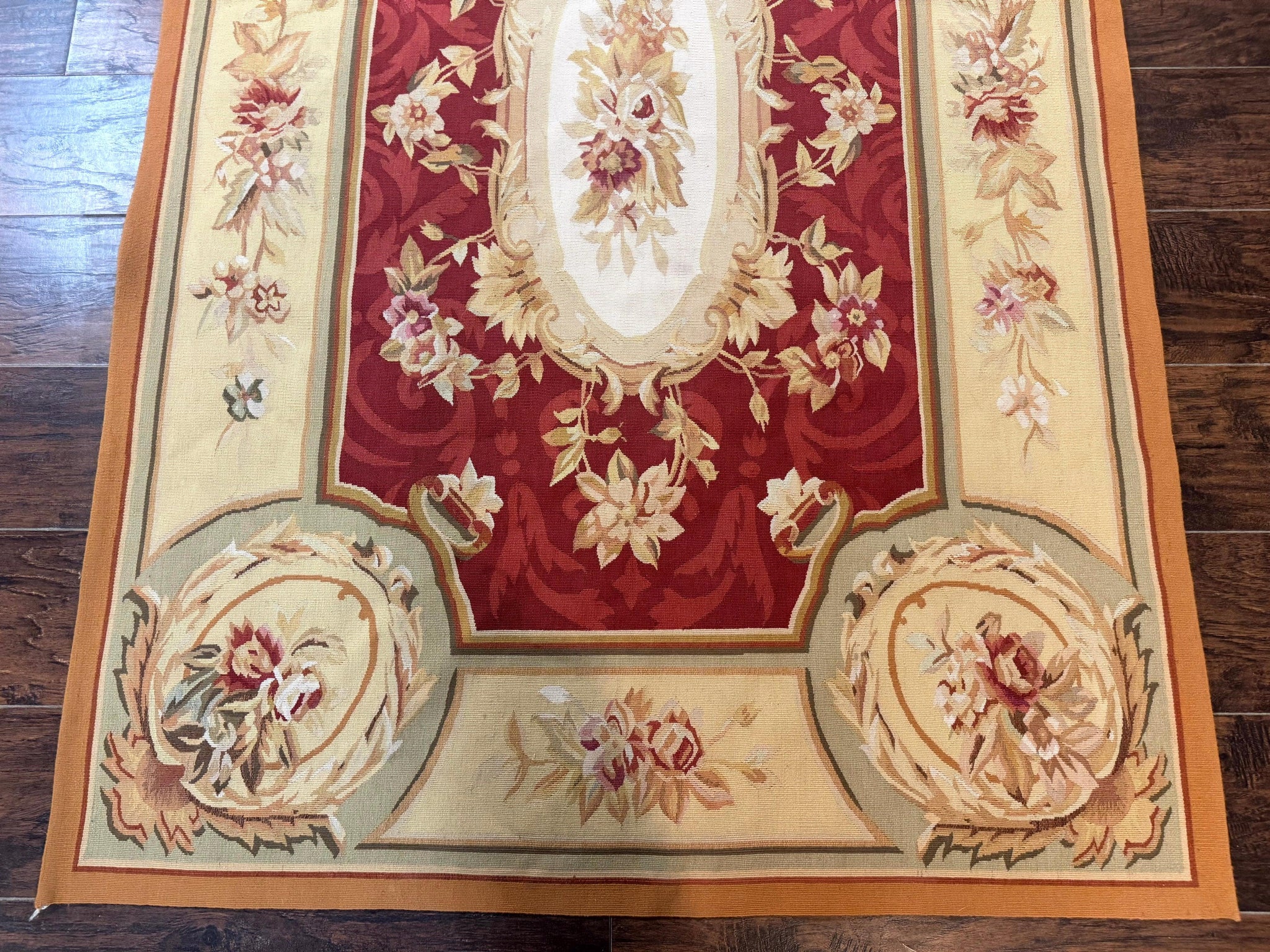 Aubusson Rug 4x6, Red, Floral, European Design, Vintage, Wool by Jewel Rugs