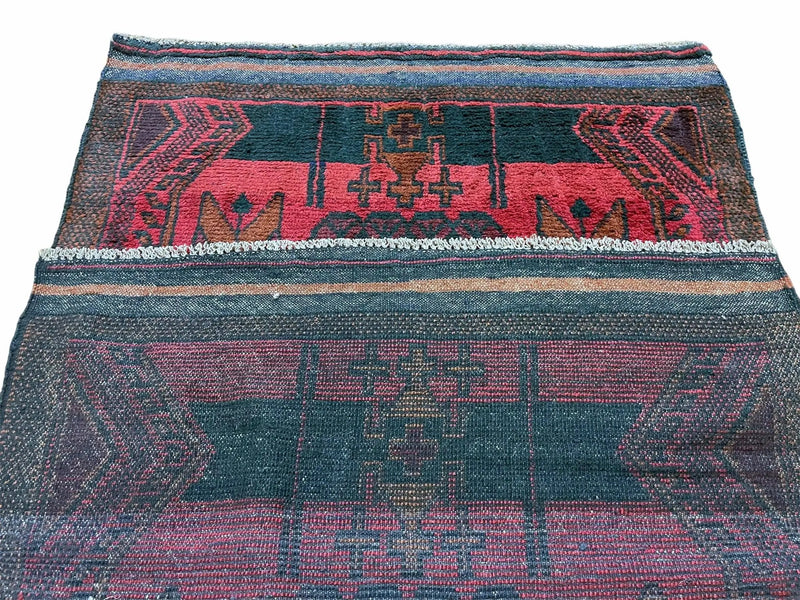 2' 10" X 4'6" Vintage Handmade Tribal Wool Rug Balouchi Rug Afghan Rug Red Black by Jewel Rugs