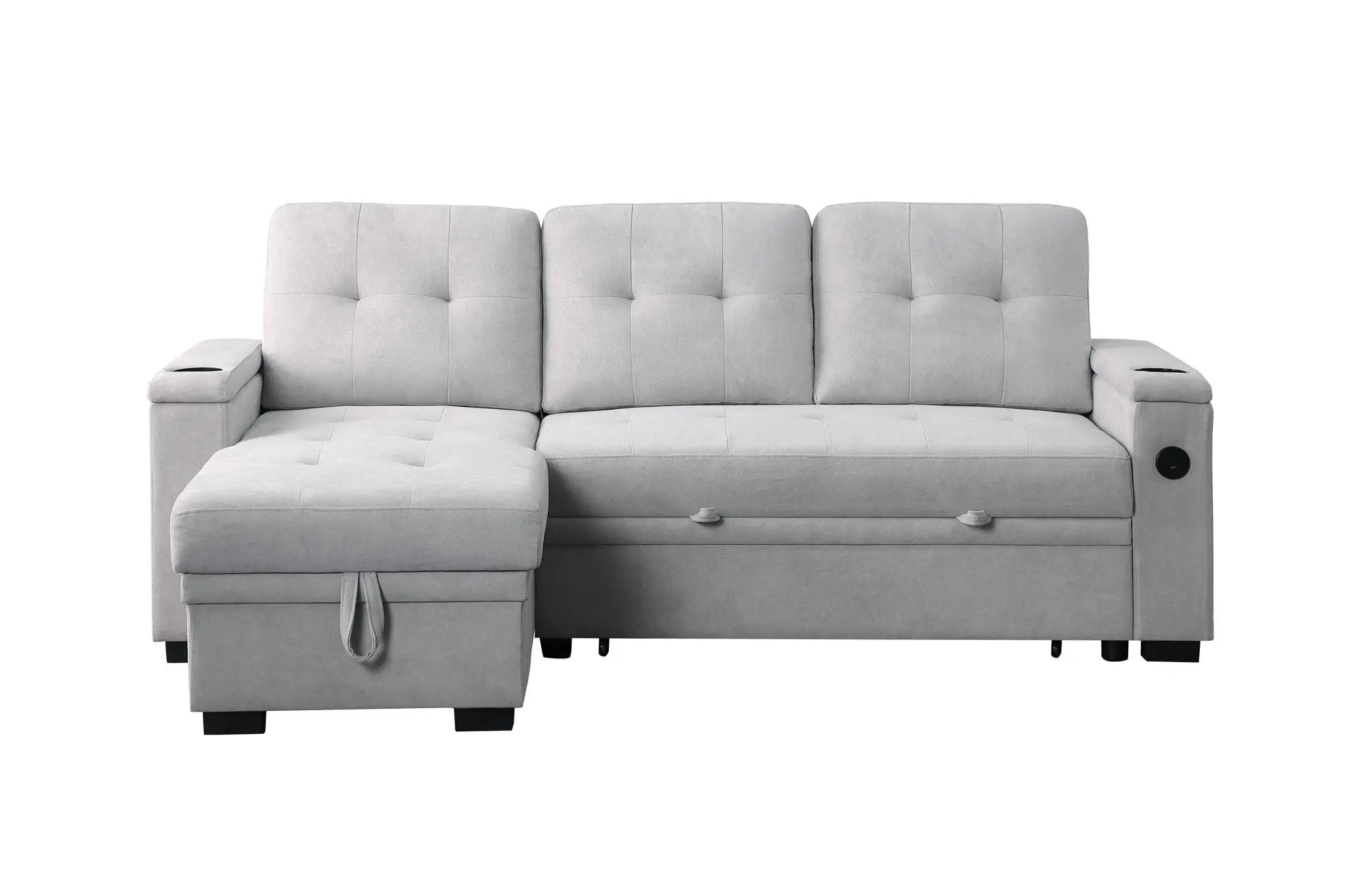 Ashlyn II - 84"W Woven Fabric Reversible Sleeper Sectional Sofa with Storage Chaise by HouseOfZazla