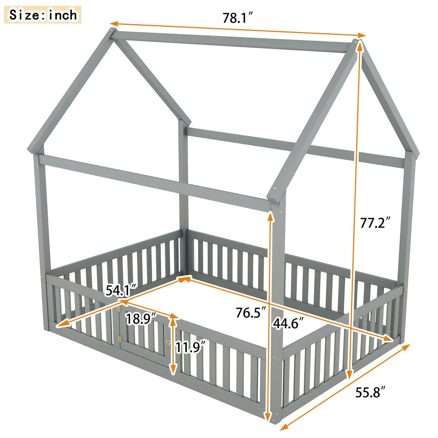 Wood House Bed With Fence And Door by HouseOfZazla
