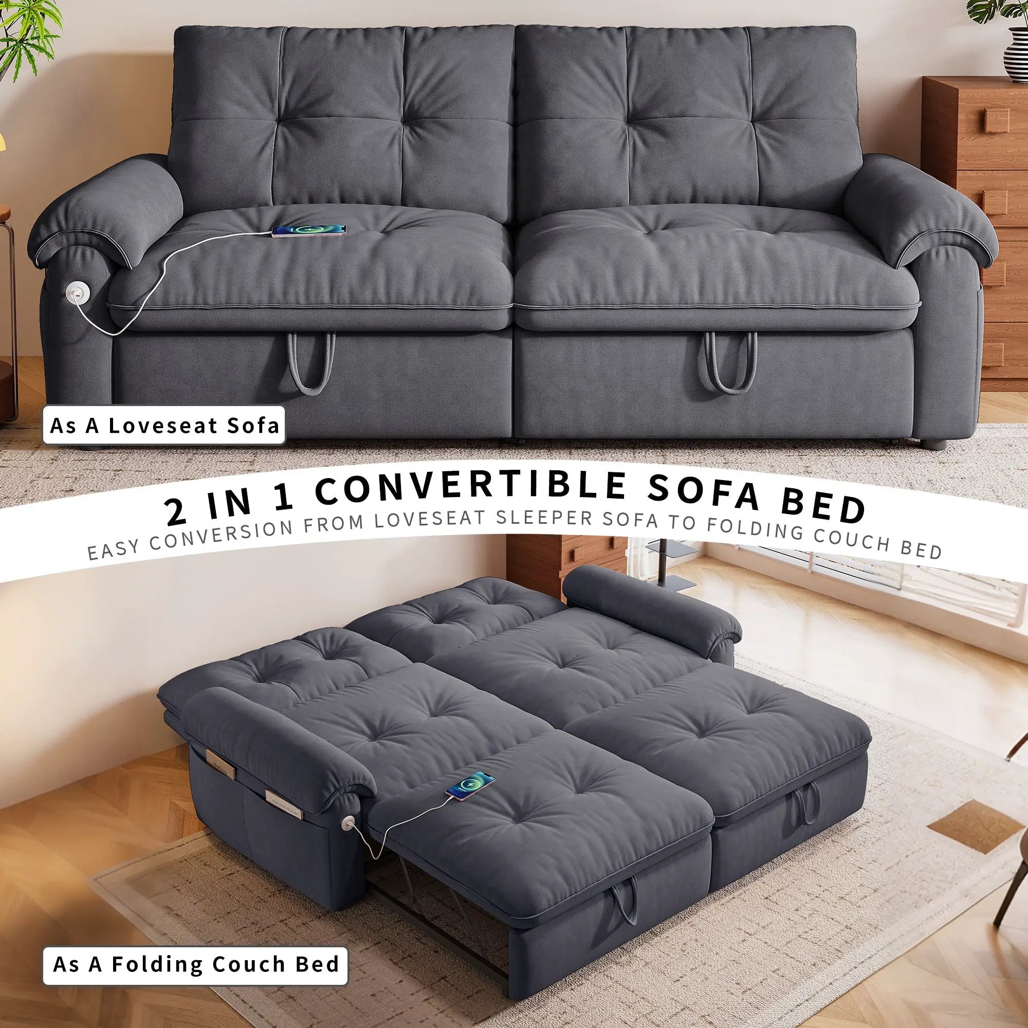 77-Inch Convertible Sofa Bed by HouseOfZazla