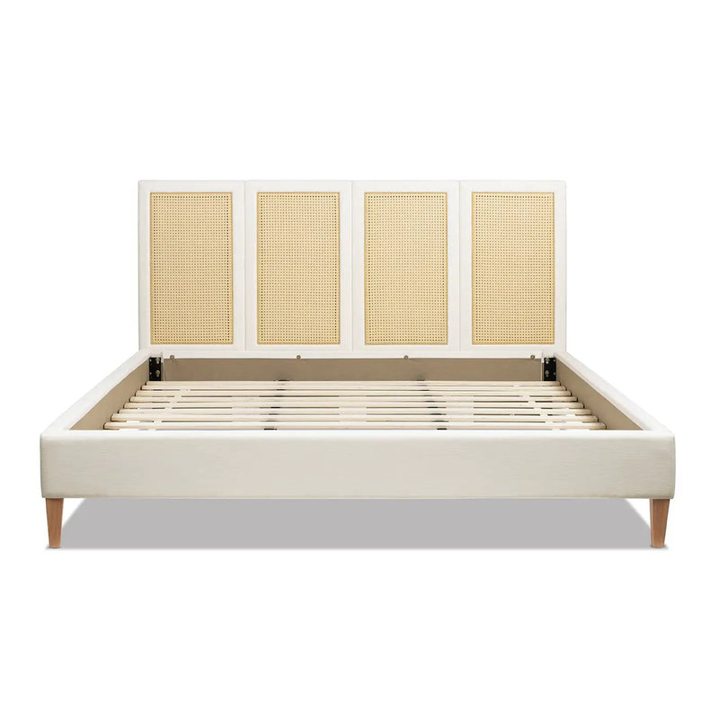 Toscana King Upholstered Cane Back Platform Bed, Antique by HouseOfZazla