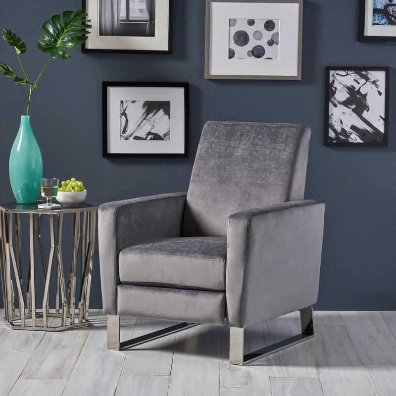 Bolt - Upholstered Recliner Chair With Stainless Steel Base - Gray / Chrome by Unique Piece Furniture