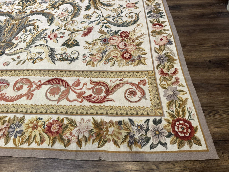 Aubusson Needlepoint Rug 10x14, Elegant European French Carpet, Vintage Carpet by Jewel Rugs